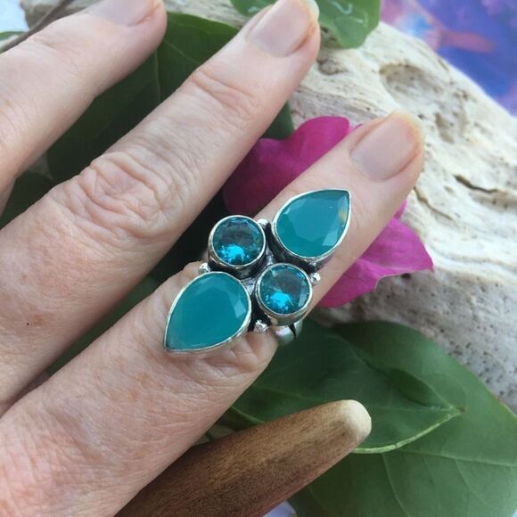 Blue Chalcedony Sterling Silver Gemstone Ring Size 8.5 - Picture 2 of 6